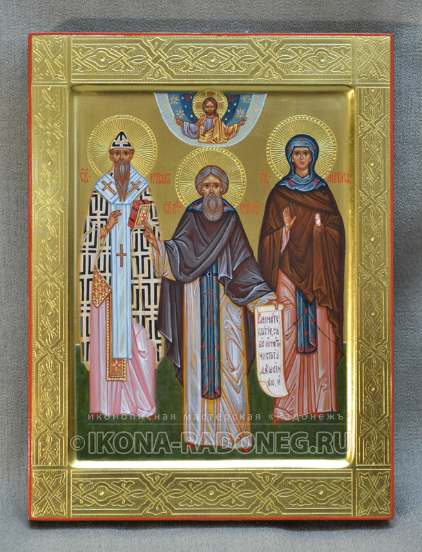 Семейная икона состоящая из трех фигур святых