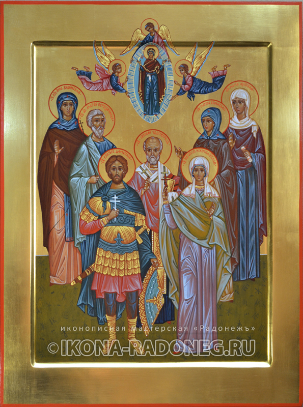 Семейная икона состоящая из семи фигур святых