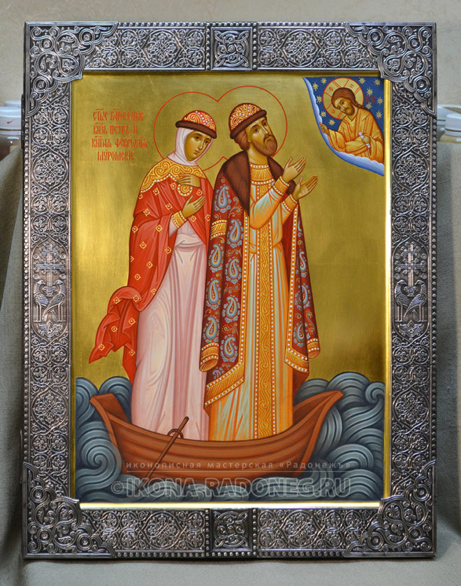 Икона Петра и Февронии в лодке